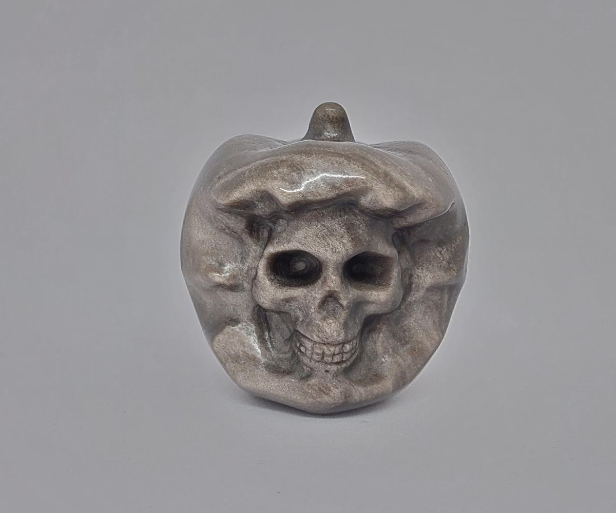 Skull appel obsidiaan zilver